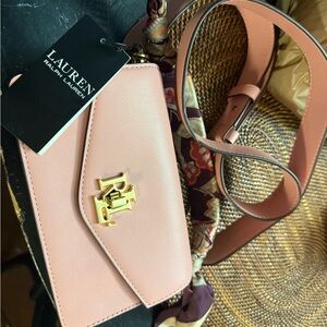 Lauren Ralph Lauren Blush Pink Leather Tayler Crossbody with Gold Hardware